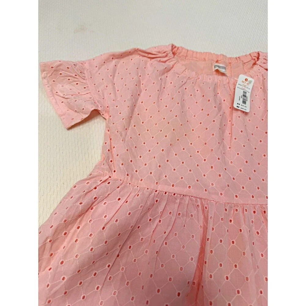 Gymboree Girls Dress Size 7 Pink Eyelet Ruffle Flutter Sleeve Knee Length NWT